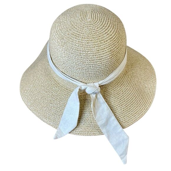 Furtalk Wide Brim Straw Beach Hat w Adjustable Strap Womens Size Medium Large - Picture 3 of 8
